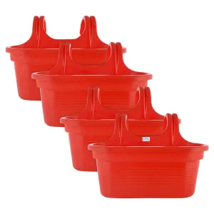 Heart Home Hanging Flower Pot|Double Hook Plant Container|Durable Plastic Glossy Finish Pots for Home|Balcony|Garden|12 Inch|Pack of 4 (Red)