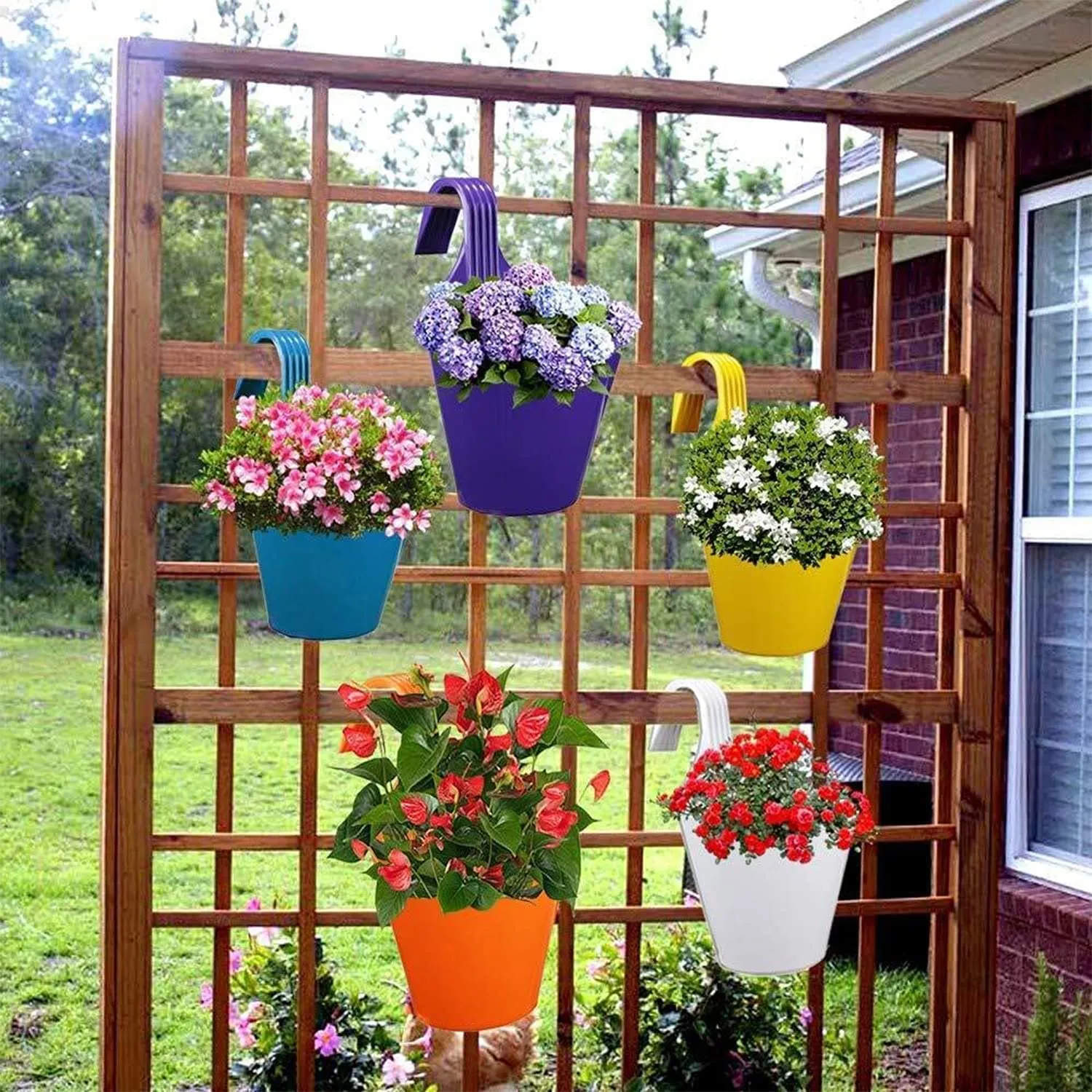 Heart Home Hanging Flower Pot|Single Hook Plant Container|Durable Plastic Glossy Finish Pots for Home|Balcony|Garden|9 Inch|Pack of 5 (Green)