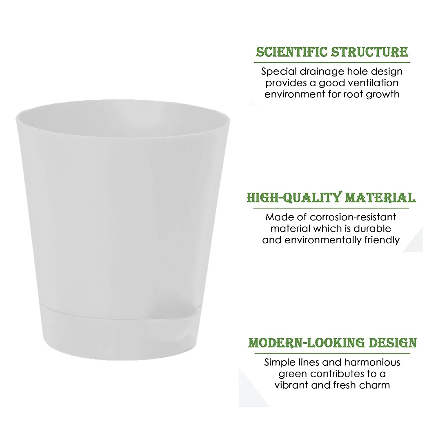 Heart Home Plastic Titan Pot|Garden Container for Plants & Flowers|Self-Watering Pot with Drainage Holes,6 Inch (White)