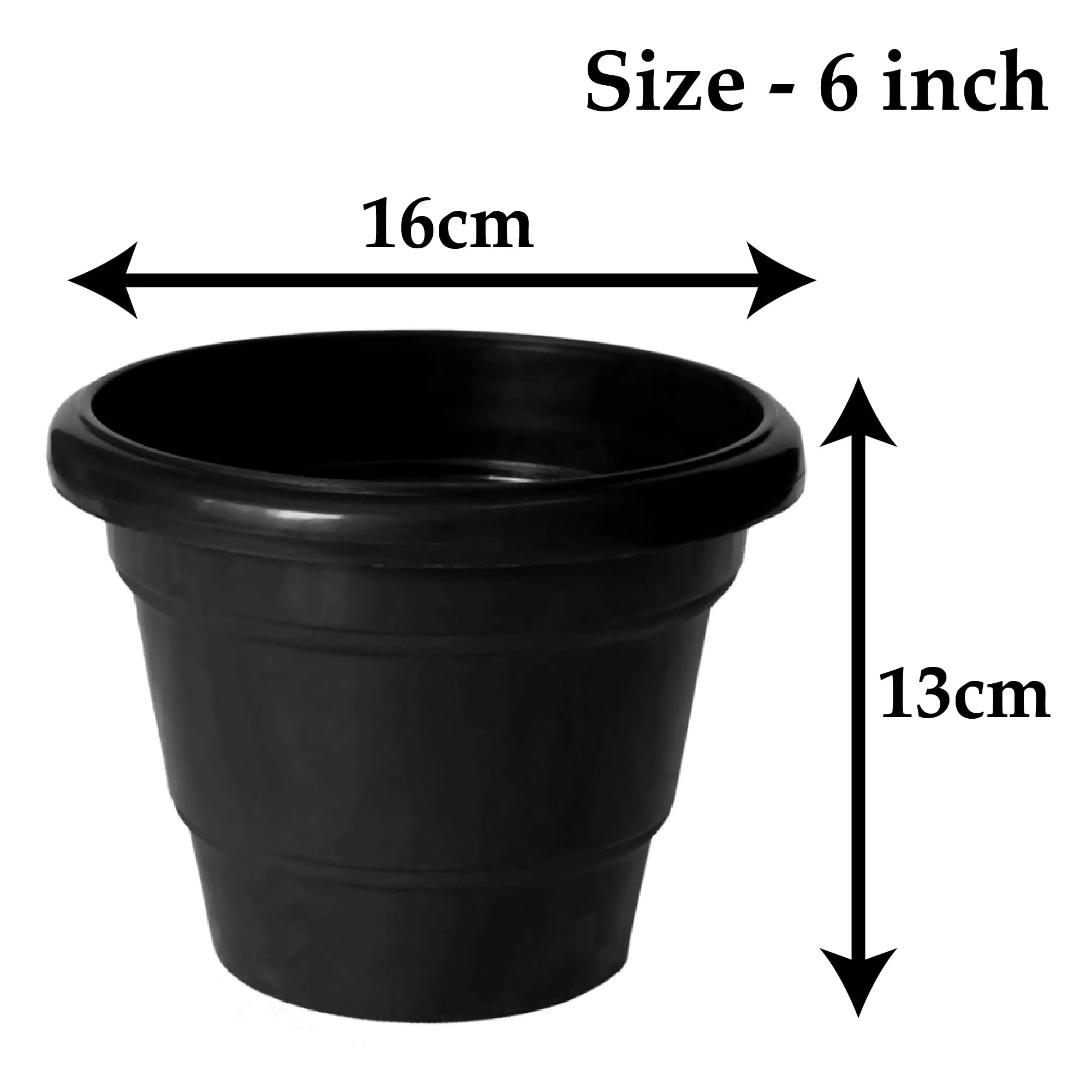 Heart Home Solid 2 Layered Plastic Flower Pot|Gamla for Home Decor,Nursery,Balcony,Garden,6"x5",Pack of 8 (Black)