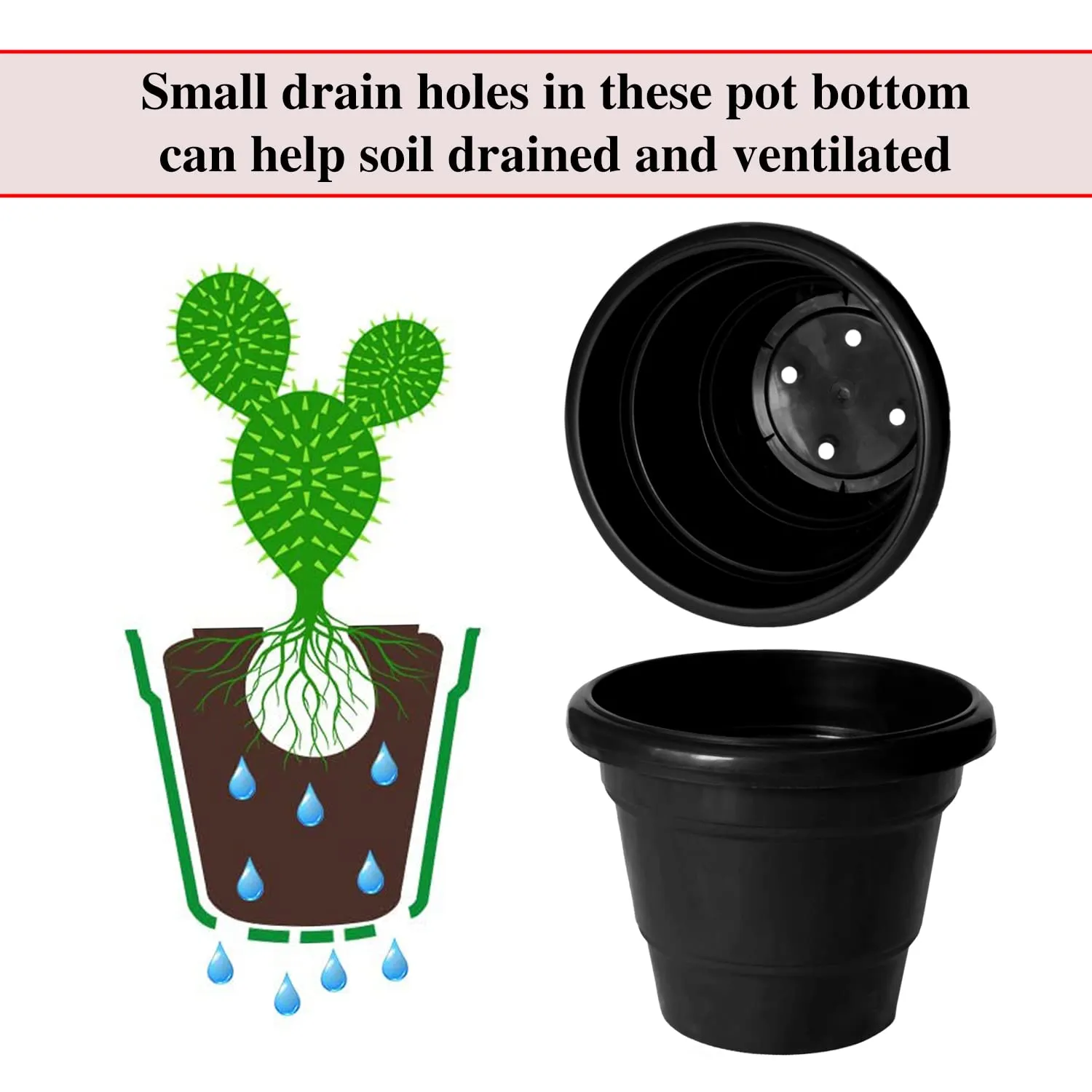 Heart Home Solid 2 Layered Plastic Flower Pot|Gamla for Home Decor,Nursery,Balcony,Garden,6"x5",Pack of 8 (Black)