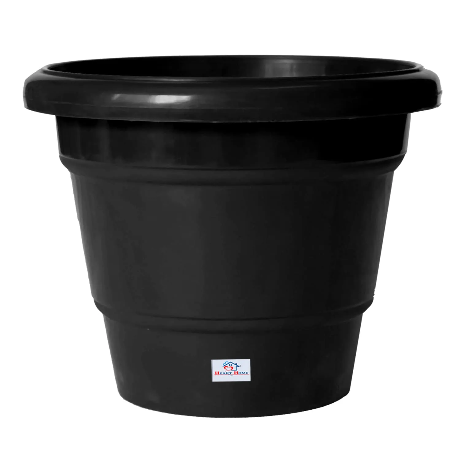 Heart Home Solid 2 Layered Plastic Flower Pot|Gamla for Home Decor,Nursery,Balcony,Garden,6"x5",Pack of 8 (Black)