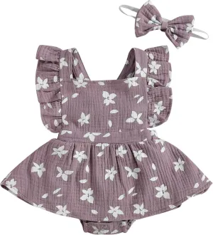 Infant Summer Clothes: Floral Jumpsuit with Ruffled Bodysuit, Headband, and Fly Sleeve Romper for Baby Girls
