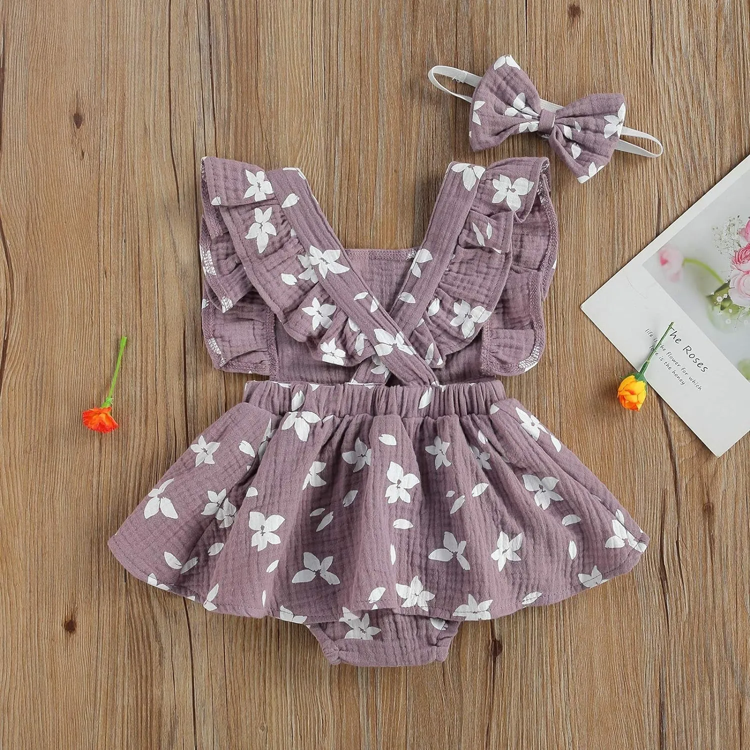 Infant Summer Clothes: Floral Jumpsuit with Ruffled Bodysuit, Headband, and Fly Sleeve Romper for Baby Girls
