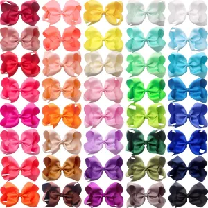 JOYOYO 40 Colors 6 Inch Big Large Hair Bows for Girls Multi-colored Grosgrain Ribbon Hair Bow With Alligator Clips Hair Accessories for Toddlers Kids Teens
