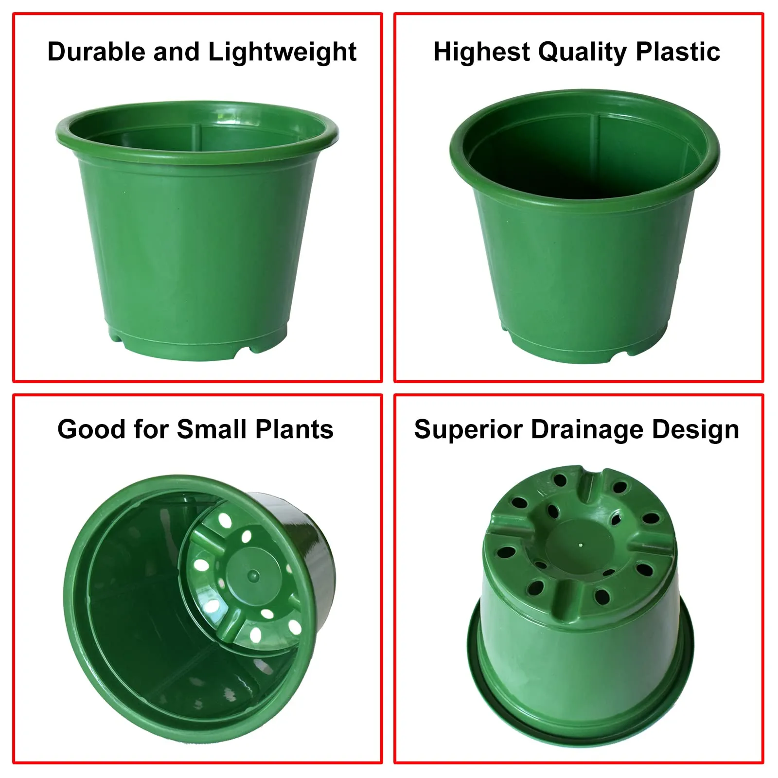 Kuber Industries Durable Plastic Flower Pot|Gamla with Drain Holes for Indoor Home Decor & Outdoor Balcony,Garden,6"x5",Pack of 5 (Green)