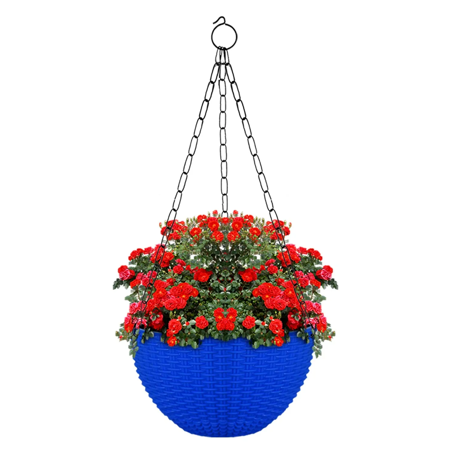 Kuber Industries Plastic Hanging Flower Pot for Balcony & Railing Set of 3 (Blue) 53KM3804