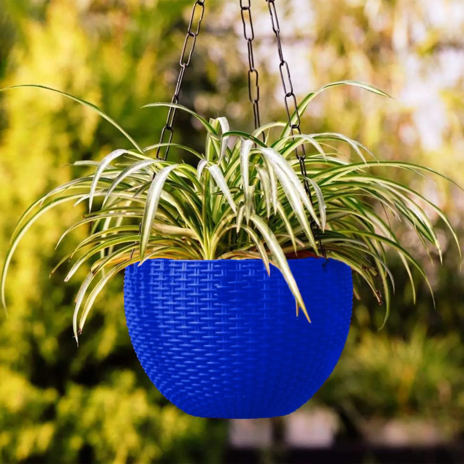 Kuber Industries Plastic Hanging Flower Pot for Balcony & Railing Set of 3 (Blue) 53KM3804