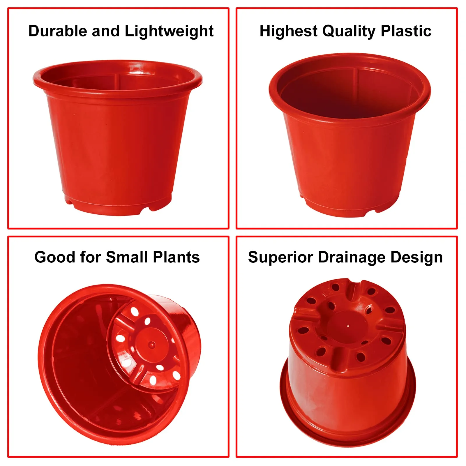 Kuber Industries Plastic Planters|Gamla|Flower Pots for Garden Nursery Home Décor,8"x6",Pack of 10 (Red)