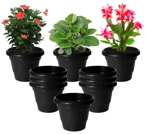 Kuber Industries Solid 2 Layered Plastic Flower Pot|Gamla for Home Decor,Nursery,Balcony,Garden,6"x5",Pack of 10 (Black)
