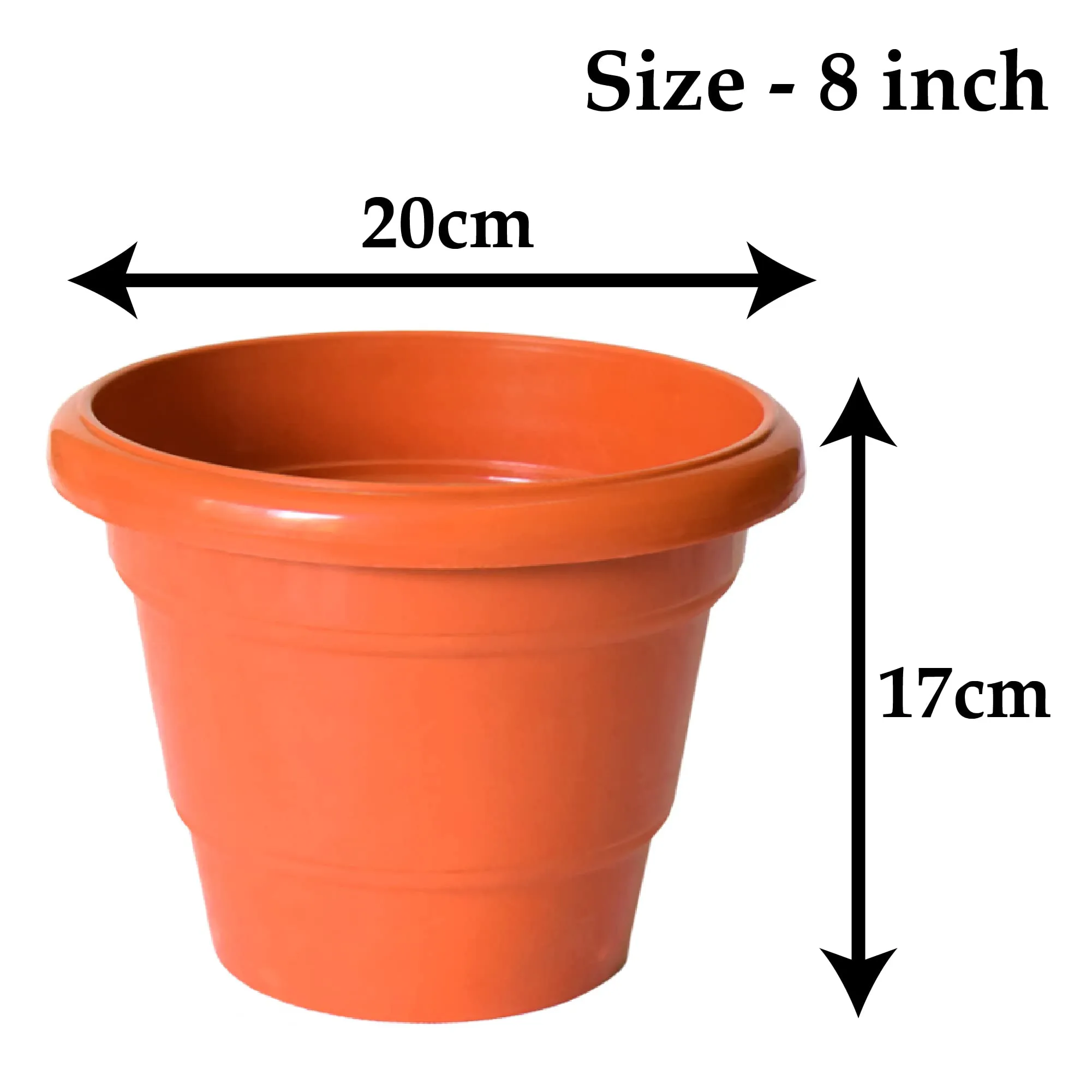 Kuber Industries Solid 2 Layered Plastic Flower Pot|Gamla for Home Decor,Nursery,Balcony,Garden,8"x 6",Pack of 4 (Orange)