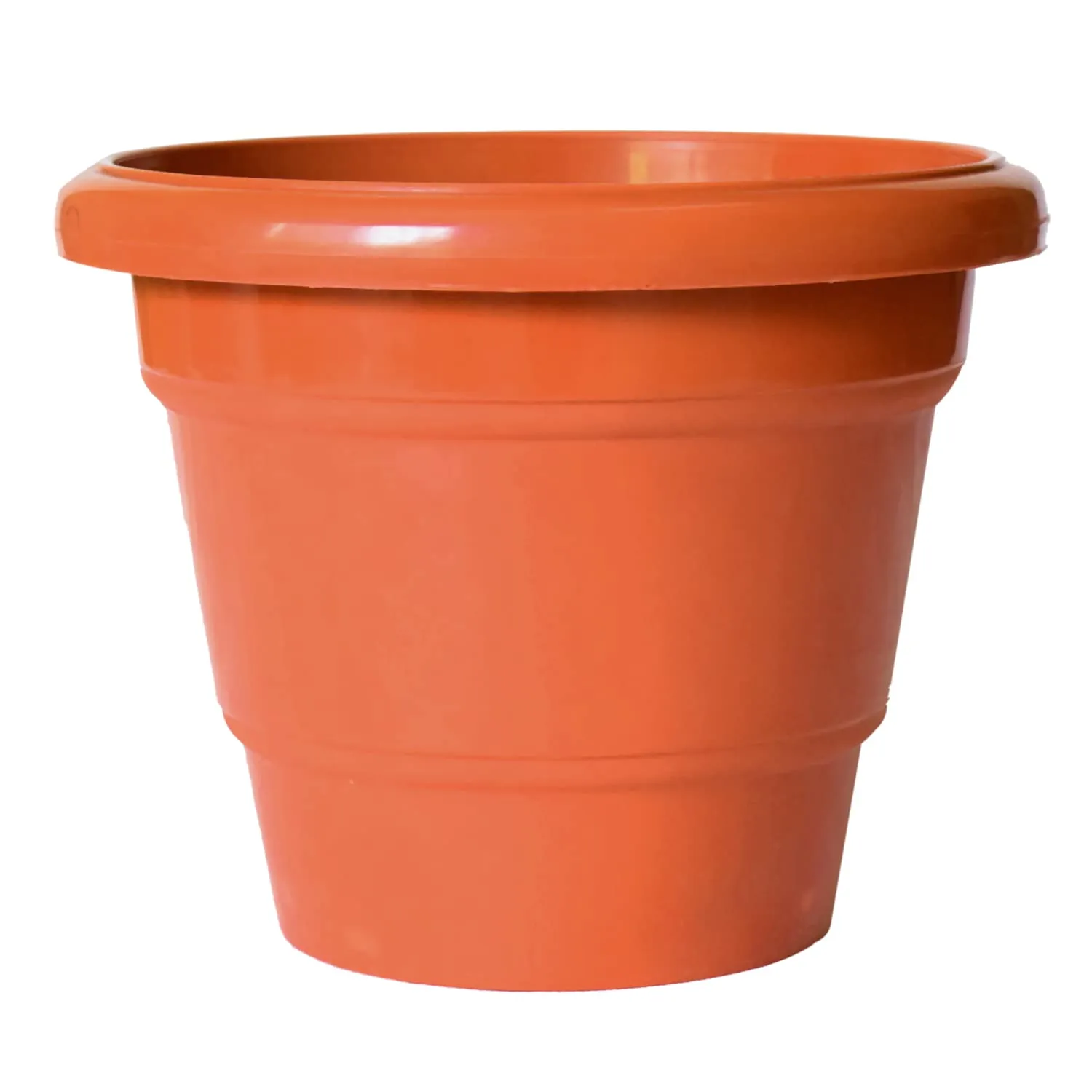 Kuber Industries Solid 2 Layered Plastic Flower Pot|Gamla for Home Decor,Nursery,Balcony,Garden,8"x 6",Pack of 4 (Orange)