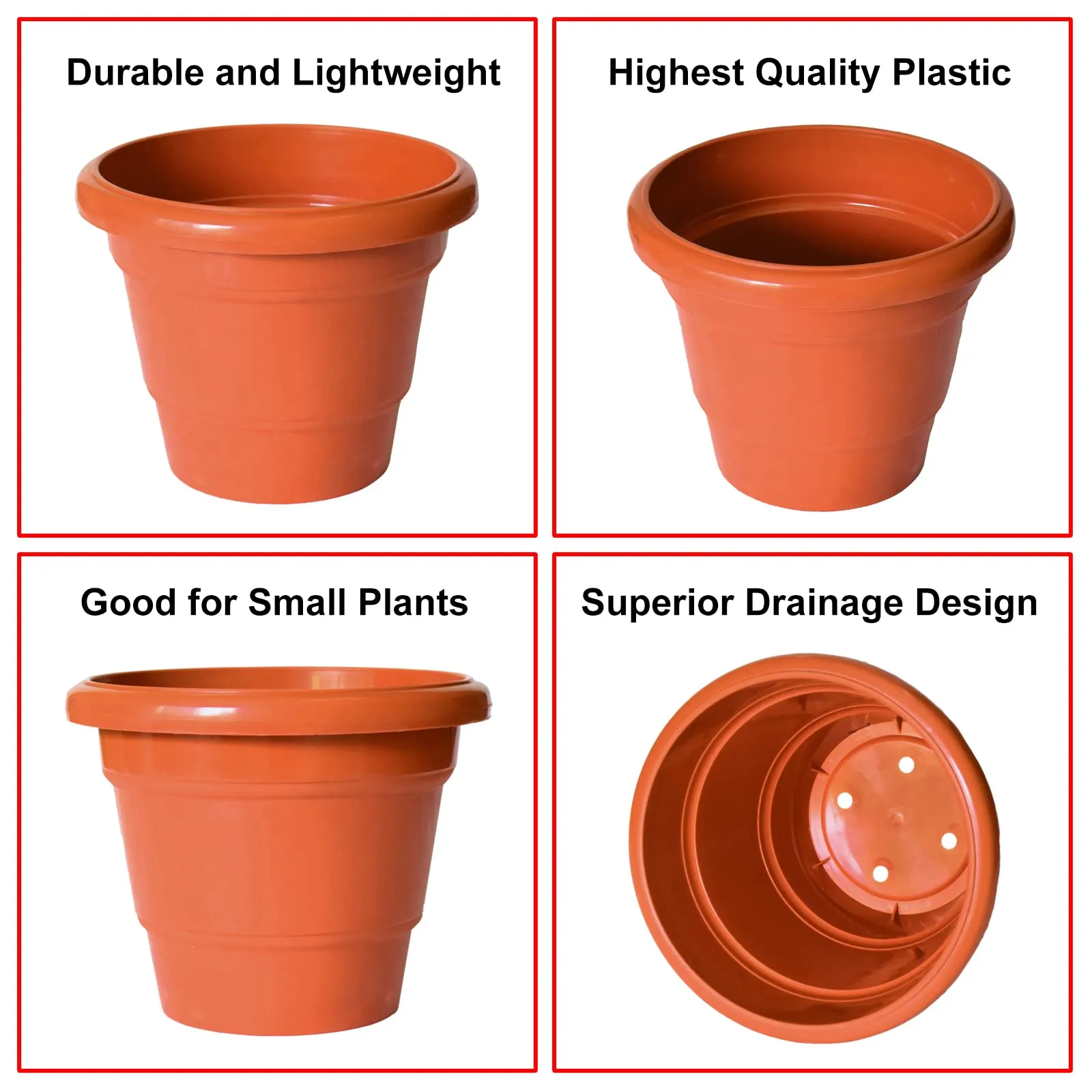 Kuber Industries Solid 2 Layered Plastic Flower Pot|Gamla for Home Decor,Nursery,Balcony,Garden,8"x 6",Pack of 4 (Orange)