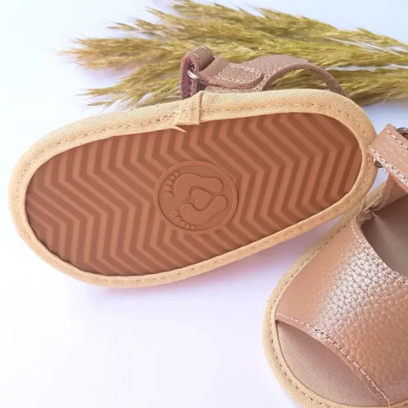 Leather Soft Sole Sandals - Rose Gold