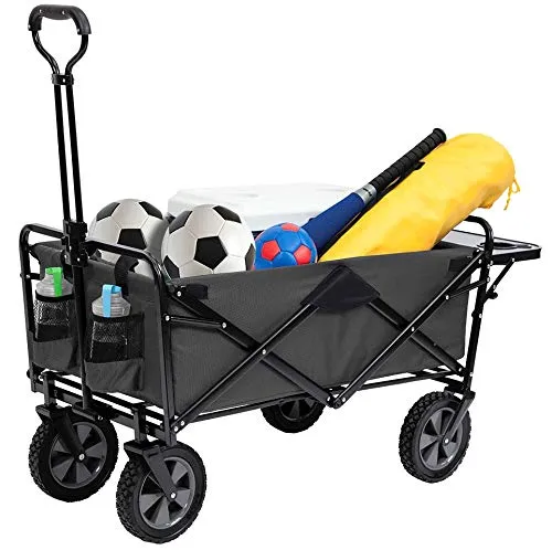 Mac Sports Collapsible Outdoor Utility Wagon with Folding Table and Drink Holders, Gray