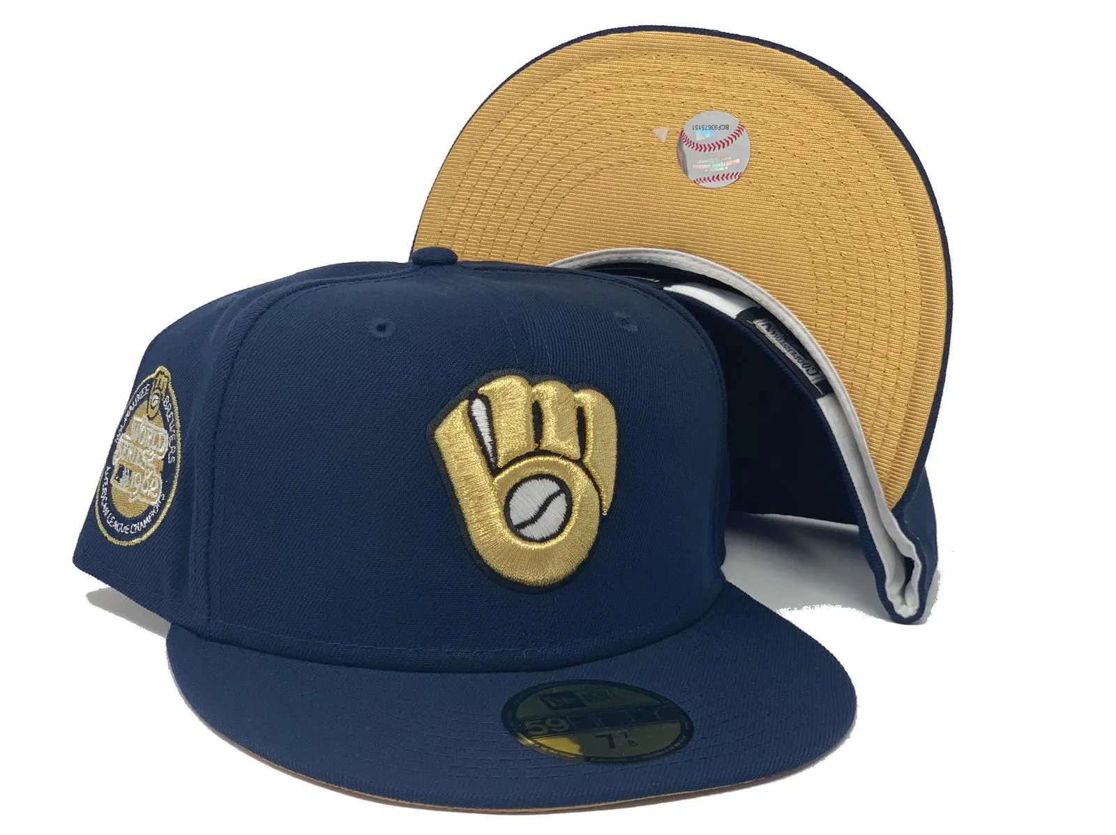 MILWAUKEE BREWERS 1982 WORLD SERIES LIGHT NAVY METALLIC GOLD BRIM NEW ERA FITTED HAT