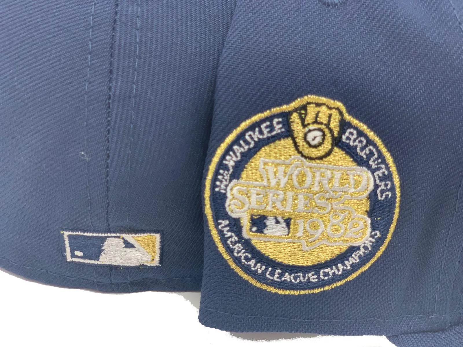 MILWAUKEE BREWERS 1982 WORLD SERIES LIGHT NAVY METALLIC GOLD BRIM NEW ERA FITTED HAT