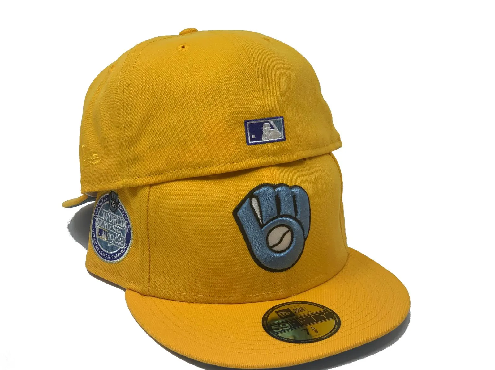 MILWAUKEE BREWERS 1982 WORLD SERIES TAXI YELLOW ICY BRIM NEW ERA FITTED HAT
