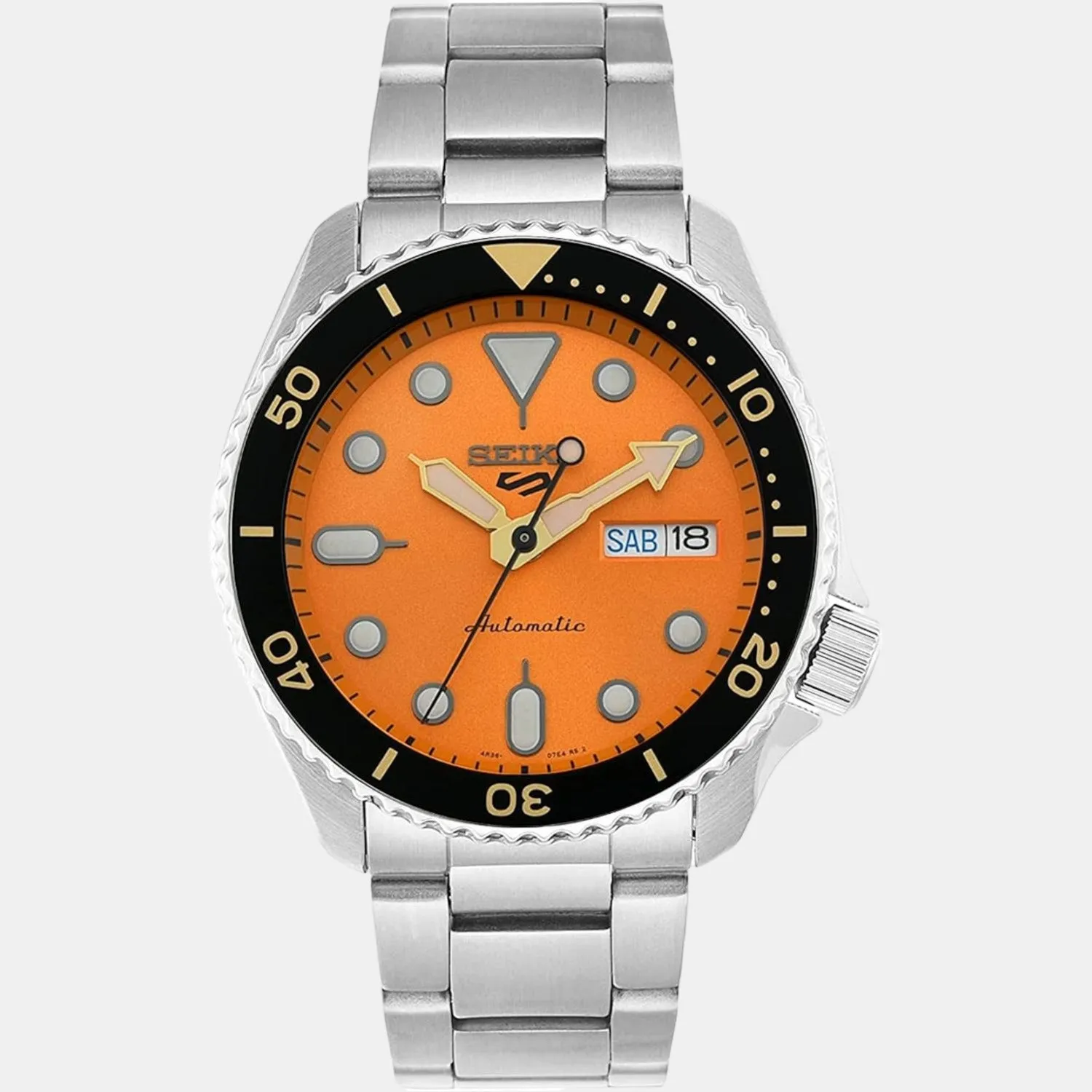New 5 Sports Men's Orange Dial Analog Stainless Steel Automatic Watch SRPD59K1