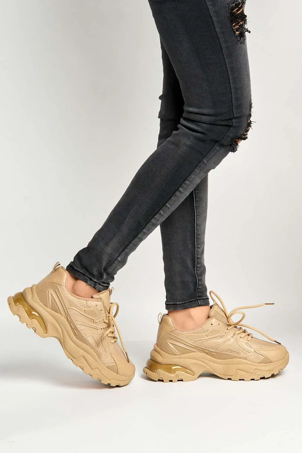 Rox Chunky Lace-Up Trainers in Khaki