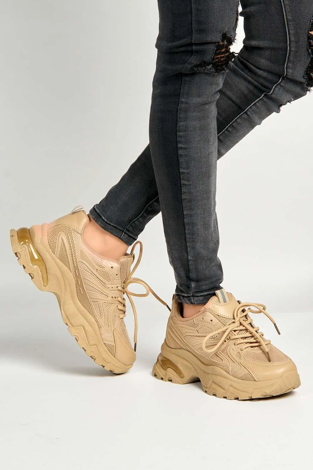 Rox Chunky Lace-Up Trainers in Khaki
