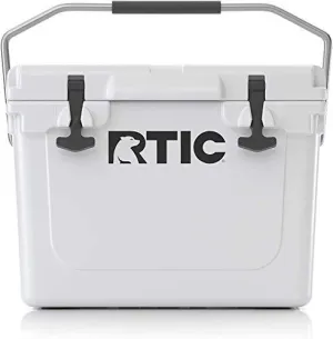 RTIC Hard Cooler, 20 qt, White, Ice Chest with Heavy Duty Rubber Latches, 3 Inch Insulated Walls