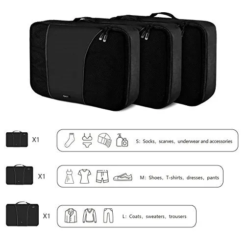 Ryaco Packing Cubes 3 Piece Sets Travel Home Storage Organisers Luggage Compression Pouches Great
