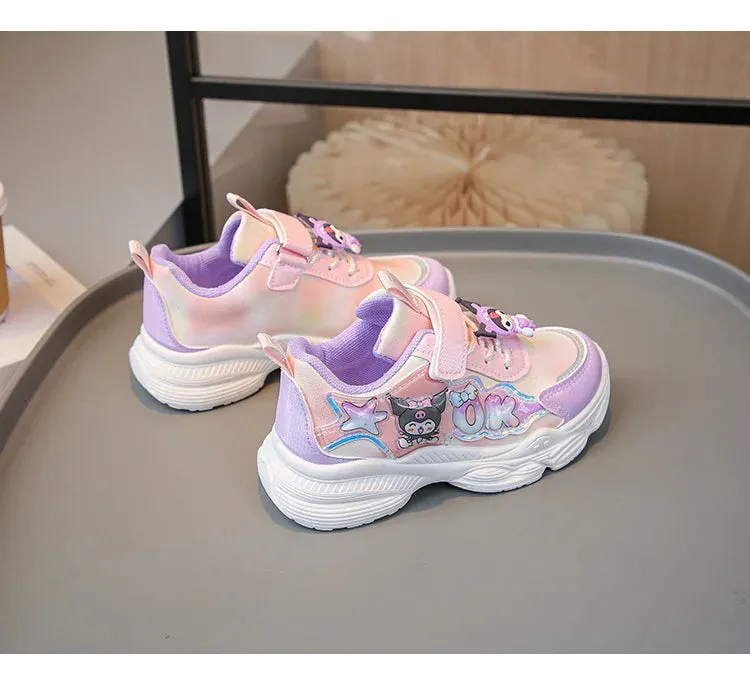 Sanrio Girls Cartoon Kuromi Casual Sports Shoes Spring and Autumn Children's Waterproof PU Leather Princess Running Shoes