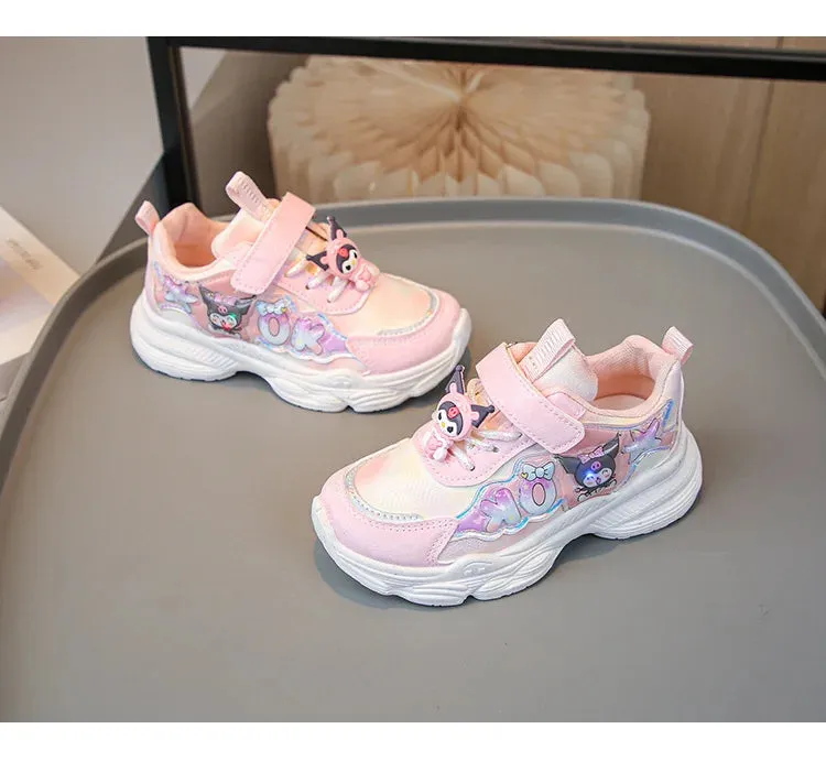 Sanrio Girls Cartoon Kuromi Casual Sports Shoes Spring and Autumn Children's Waterproof PU Leather Princess Running Shoes
