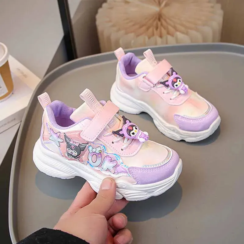 Sanrio Girls Cartoon Kuromi Casual Sports Shoes Spring and Autumn Children's Waterproof PU Leather Princess Running Shoes