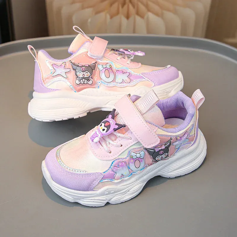 Sanrio Girls Cartoon Kuromi Casual Sports Shoes Spring and Autumn Children's Waterproof PU Leather Princess Running Shoes