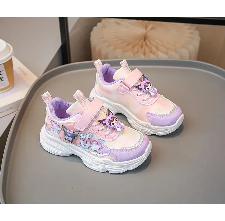 Sanrio Girls Cartoon Kuromi Casual Sports Shoes Spring and Autumn Children's Waterproof PU Leather Princess Running Shoes