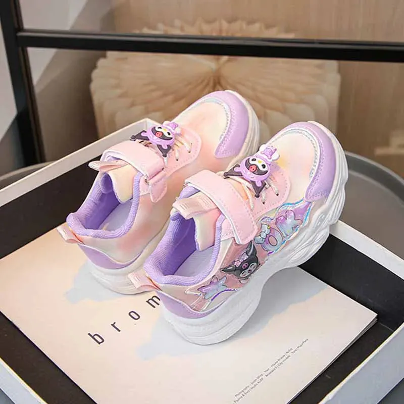 Sanrio Girls Cartoon Kuromi Casual Sports Shoes Spring and Autumn Children's Waterproof PU Leather Princess Running Shoes