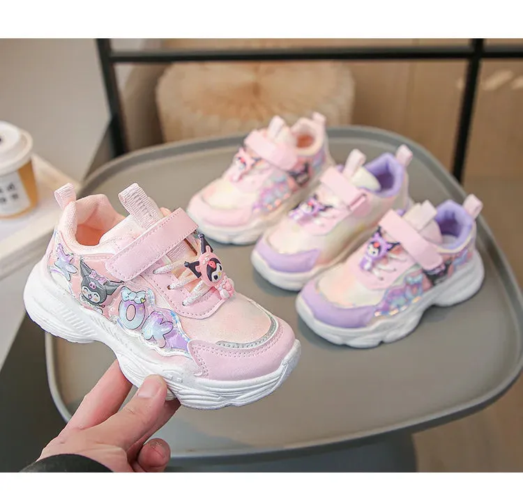 Sanrio Girls Cartoon Kuromi Casual Sports Shoes Spring and Autumn Children's Waterproof PU Leather Princess Running Shoes