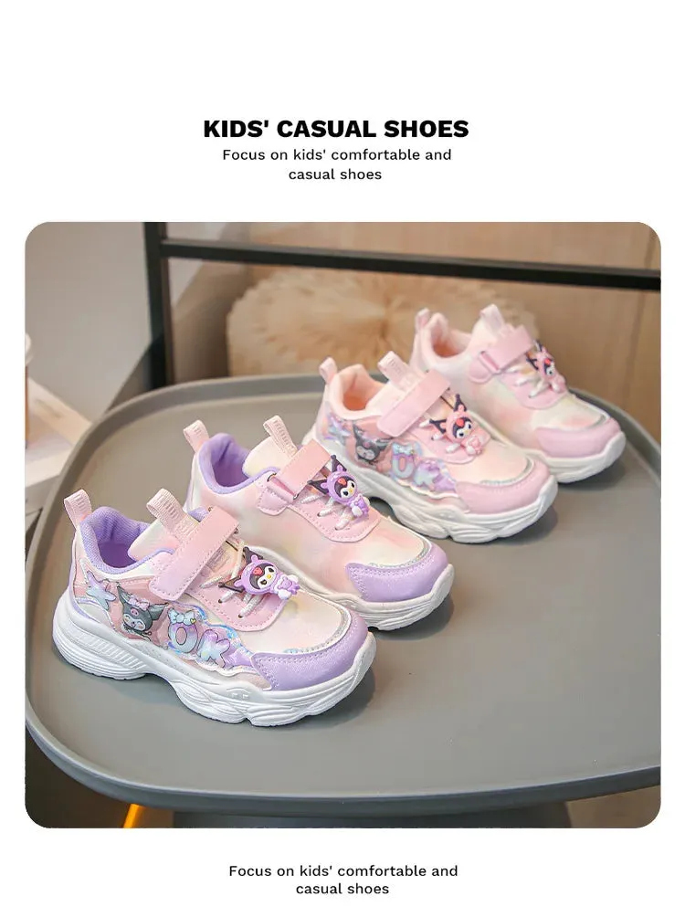 Sanrio Girls Cartoon Kuromi Casual Sports Shoes Spring and Autumn Children's Waterproof PU Leather Princess Running Shoes