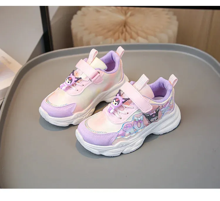 Sanrio Girls Cartoon Kuromi Casual Sports Shoes Spring and Autumn Children's Waterproof PU Leather Princess Running Shoes