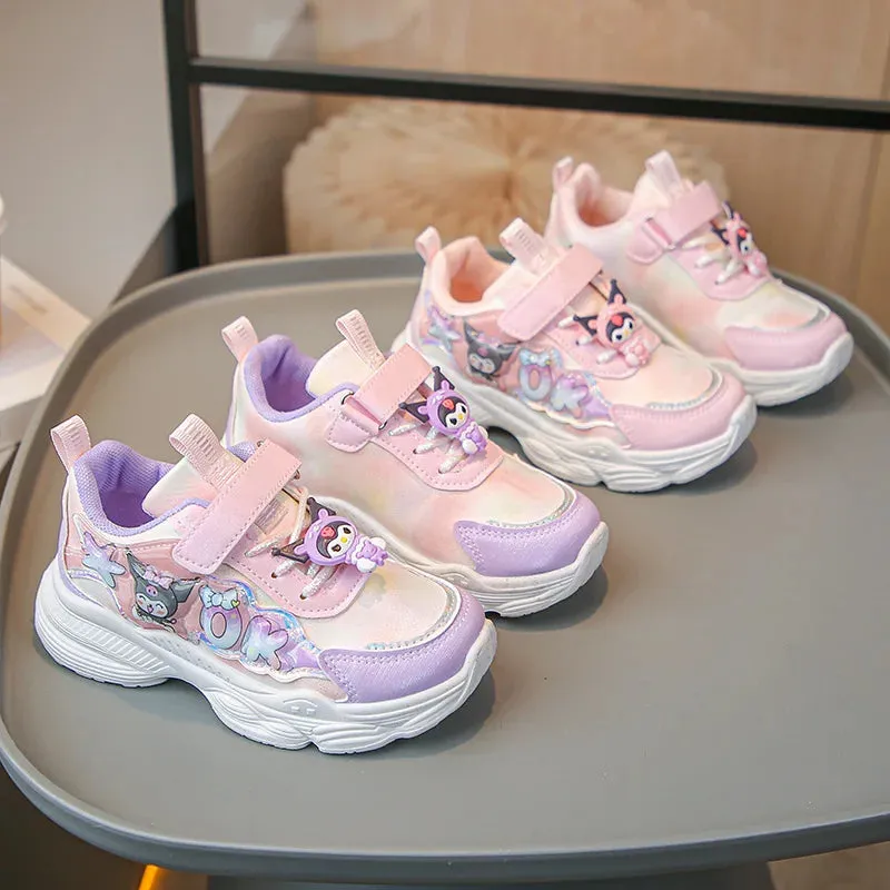 Sanrio Girls Cartoon Kuromi Casual Sports Shoes Spring and Autumn Children's Waterproof PU Leather Princess Running Shoes