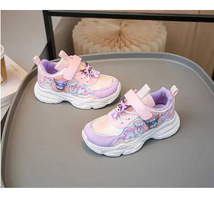 Sanrio Girls Cartoon Kuromi Casual Sports Shoes Spring and Autumn Children's Waterproof PU Leather Princess Running Shoes