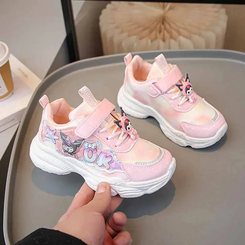 Sanrio Girls Cartoon Kuromi Casual Sports Shoes Spring and Autumn Children's Waterproof PU Leather Princess Running Shoes