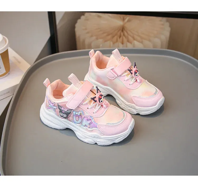 Sanrio Girls Cartoon Kuromi Casual Sports Shoes Spring and Autumn Children's Waterproof PU Leather Princess Running Shoes
