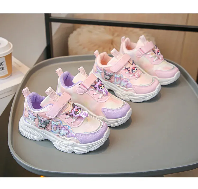 Sanrio Girls Cartoon Kuromi Casual Sports Shoes Spring and Autumn Children's Waterproof PU Leather Princess Running Shoes