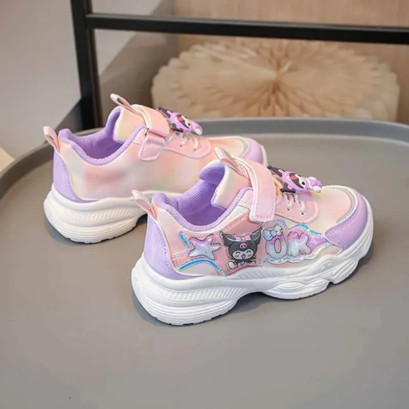 Sanrio Girls Cartoon Kuromi Casual Sports Shoes Spring and Autumn Children's Waterproof PU Leather Princess Running Shoes