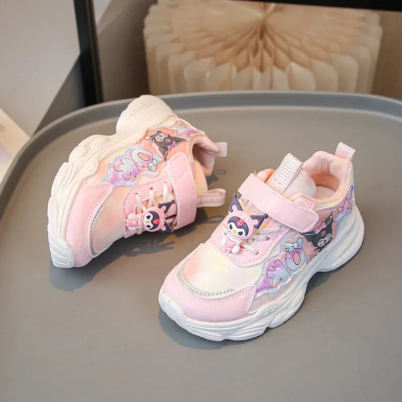 Sanrio Girls Cartoon Kuromi Casual Sports Shoes Spring and Autumn Children's Waterproof PU Leather Princess Running Shoes