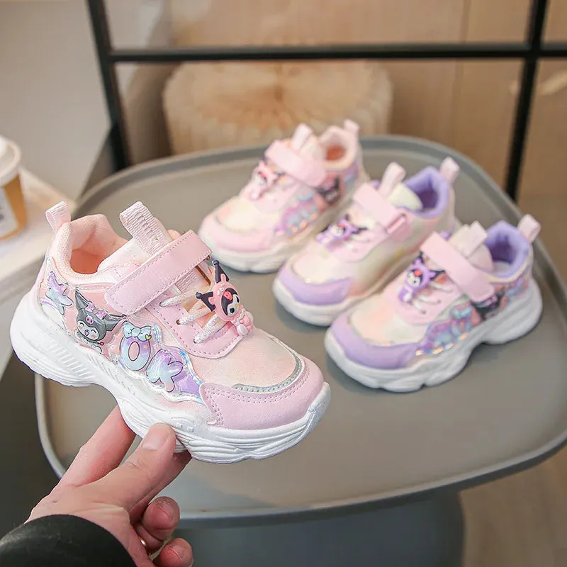 Sanrio Girls Cartoon Kuromi Casual Sports Shoes Spring and Autumn Children's Waterproof PU Leather Princess Running Shoes