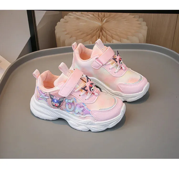 Sanrio Girls Cartoon Kuromi Casual Sports Shoes Spring and Autumn Children's Waterproof PU Leather Princess Running Shoes