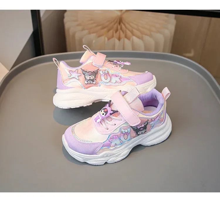 Sanrio Girls Cartoon Kuromi Casual Sports Shoes Spring and Autumn Children's Waterproof PU Leather Princess Running Shoes