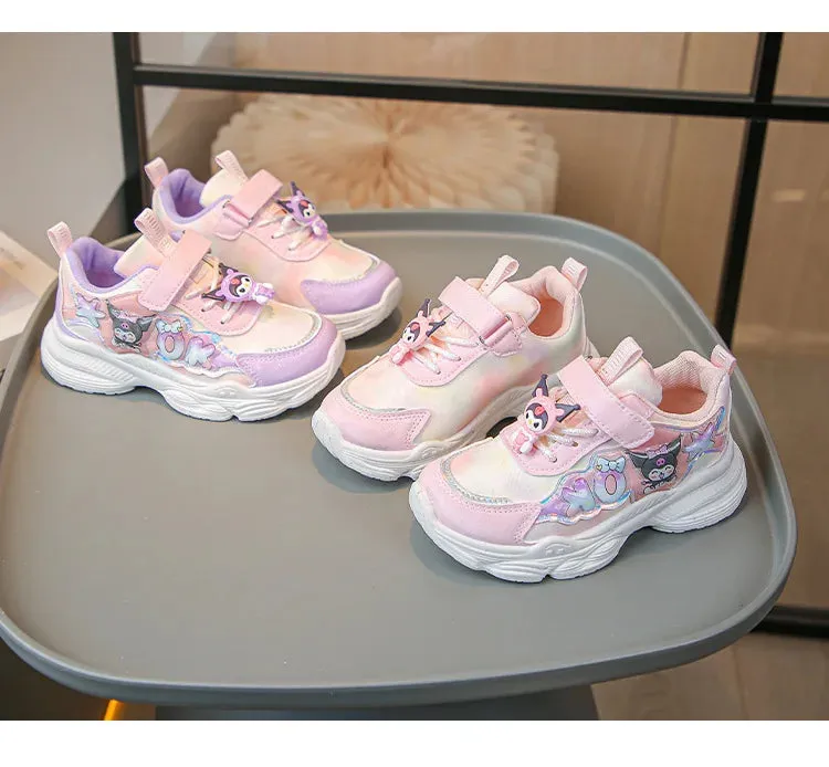 Sanrio Girls Cartoon Kuromi Casual Sports Shoes Spring and Autumn Children's Waterproof PU Leather Princess Running Shoes