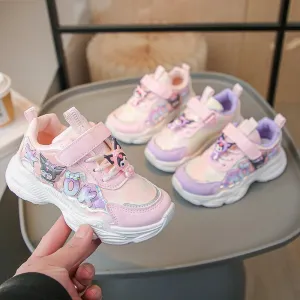 Sanrio Girls Cartoon Kuromi Casual Sports Shoes Spring and Autumn Children's Waterproof PU Leather Princess Running Shoes