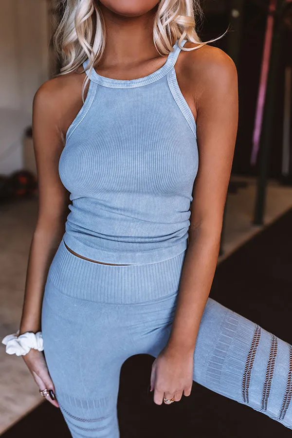 Setting Records Ribbed Seamless Tank in Airy Blue