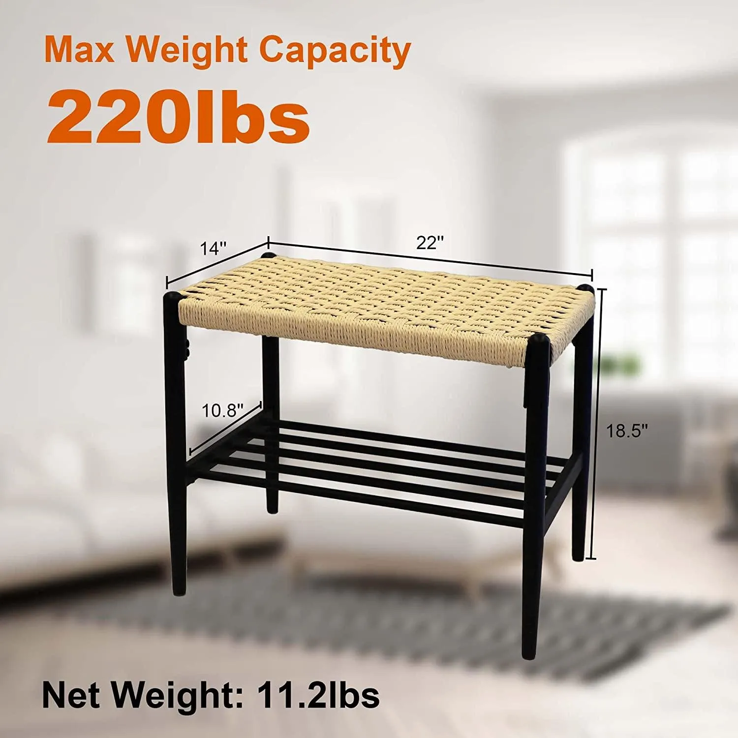 Shoe Storage Organizer Rack with hand-woven Rattan Surface